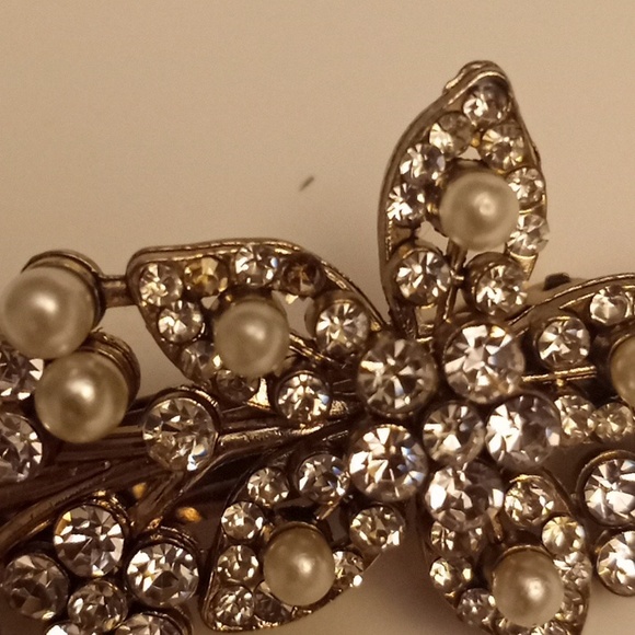 Vintage Bridal Reinstone Pearls Hair Wedding Prom Barrett main image 6